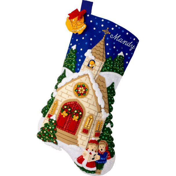 OakridgeStores.com | Bucilla - Yuletide Chapel - Felt Stocking Applique Kit - 18 inches Long - 89797E 046109897974