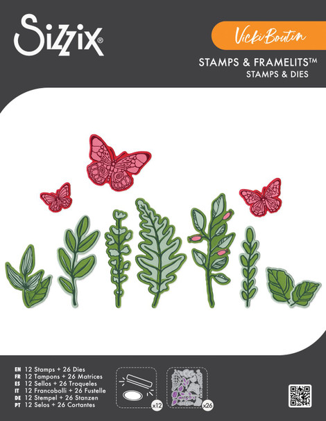 OakridgeStores.com | Sizzix - Greenery Layers by Vicki Boutin - Clear Stamps with Framlits Dies Set - 667075 630454294146