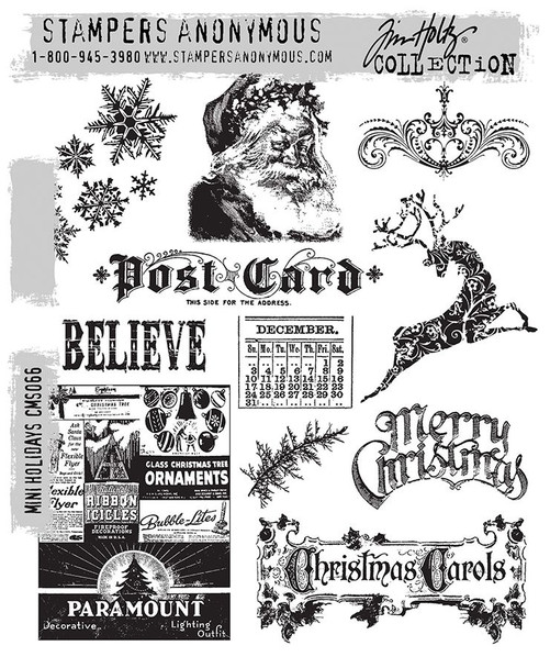 OakridgeStores.com | Tim Holtz - Stampers Anon - Mini Holidays - Cling Rubber Stamps, 7 x 8.5 inches - CMS066