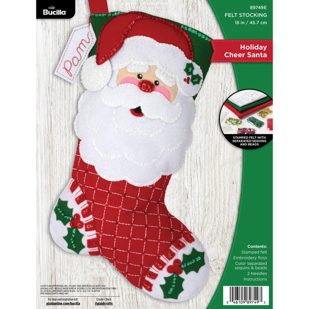 OakridgeStores.com | Bucilla - Holiday Cheer Santa - Felt Stocking Applique Kit 18 inches - 89749E 046109897493