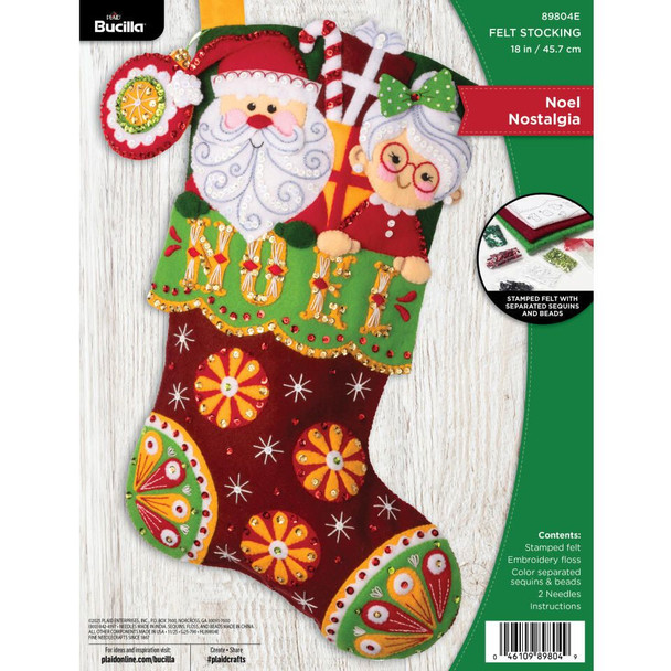 OakridgeStores.com | Bucilla - Noel Nostalgia - Felt Stocking Applique Kit, 18 inches Long - 89804E 046109898049