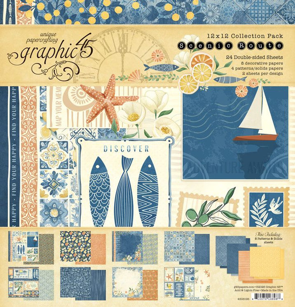 OakridgeStores.com | Graphic 45 - Scenic Route - Collection Pack, 12 x 12 inches - 4503195 810070168988