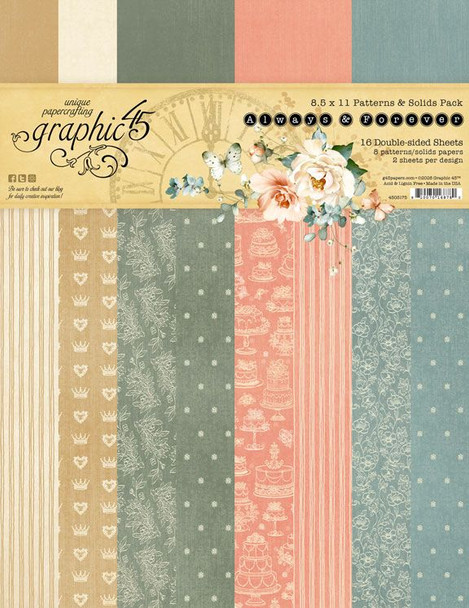 OakridgeStores.com | Graphic 45 - Always & Forever - Patterns & Solids Collection Pack, 8.5 x 11 inches - 4503175 810070168780
