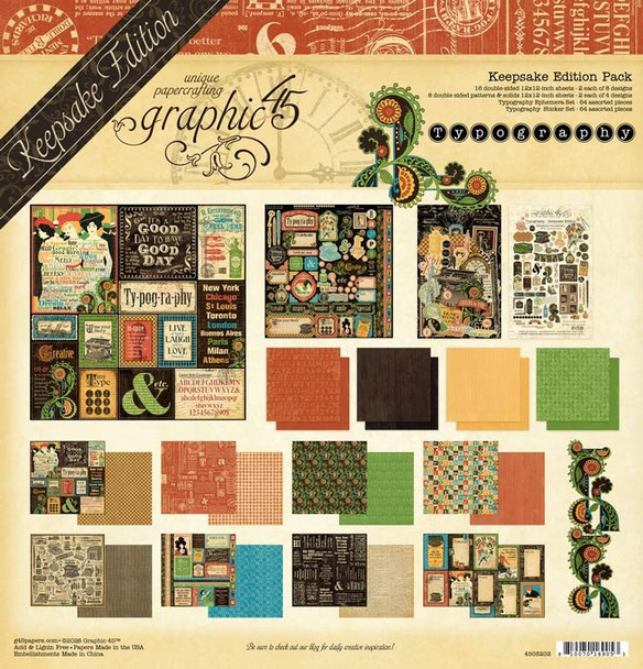 OakridgeStores.com | Graphic 45 - Typography - Keepsake Edition - Cardstock Paper Pack - 4503202 810070169053