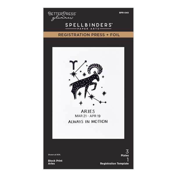 OakridgeStores.com | Spellbinders - Block Print Aries - Block Print Zodiacs - BetterPress Registration Press + Foil Plate - BPR-040 810176109083
