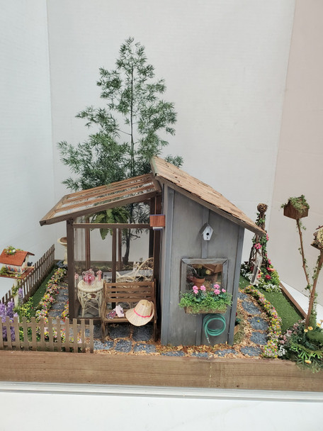 RESALE SHOP - VTG Handmade 1:12 Greenhouse and Potting Shed Miniature Diorama - BABE-GREENHOUSE-NS5829