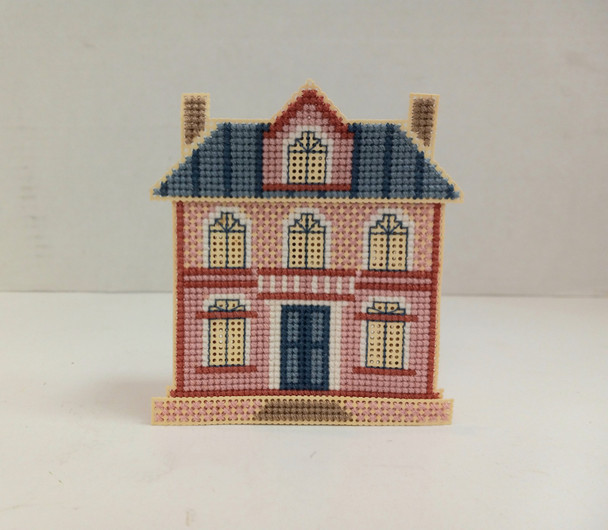 RESALE SHOP - VTG Needlepoint Pink and Blue Home Miniature - BABE-PINKHOME-NS5971