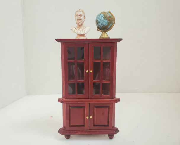 RESALE SHOP - VTG 1:12 Wooden Mahogany Corner Cabinet with Globe and Bust of Ancient Man - LEDR-CRNRCCAB-NS6232