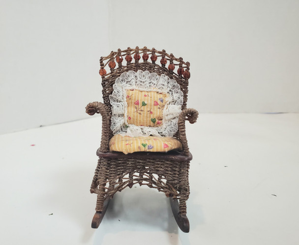 RESALE SHOP - VTG 1:12 Mini Wicker Rocking Chair for Dollhouse - LEDR-WCKRROCK-NS6236