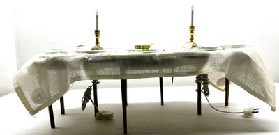RESALE SHOP - Handmade 1:12 Walnut Table with End Extensions and Placesettings for 8/Candles - BOST-TABLE-U7160