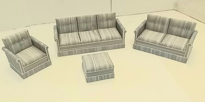 RESALE SHOP - River Bend Miniature 1:12 Bluestripe Couch Armchair Set 300-C - DASI-300-C-NOB7218