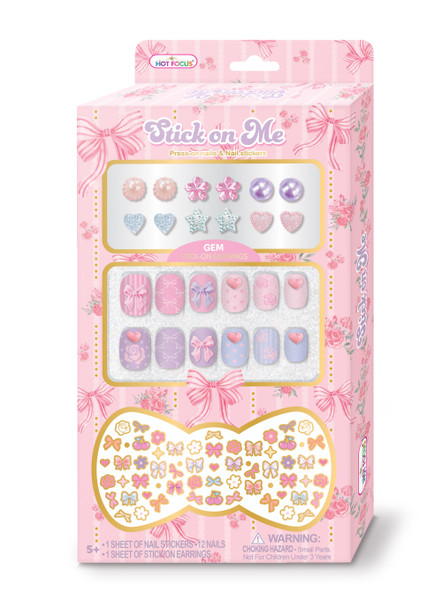 OakridgeStores.com | Hot Focus - Stick on Me, Bowtiful - Kids Stick-On Earrings & Press-On Nails Set - 013BT 842817068091