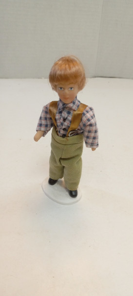 OakridgeStores.com | RESALE SHOP - 1:12 Articulated Porcelain Younger Blonde Boy in Suspenders Doll - BOST-DOLL-005-NOB7452