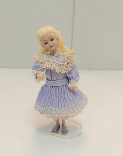 OakridgeStores.com | RESALE SHOP - VTG Handmade 1:12 Porcelain Young Girll with Purple Dress - non-articulated - BOST-PURPLEDRESSDOLL-LN7413