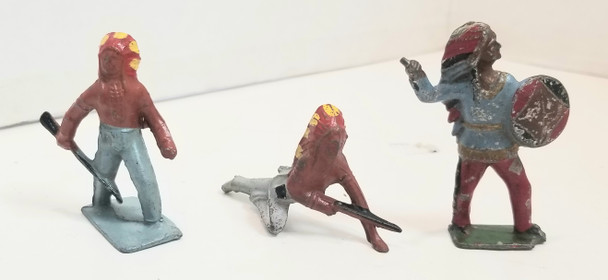 OakridgeStores.com | RESALE SHOP - Lot of 3 Barclay/ Lincoln Logs Native American Figures holding a shield/ Rifle - LRBR-NATIVELOT-U7620