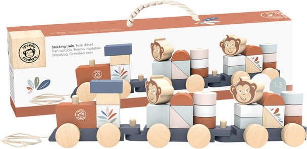 OakridgeStores.com | Speedy Monkey - Stacking Train - Wooden Pull-Along Stacking Train Toy - SP1004 850047013170