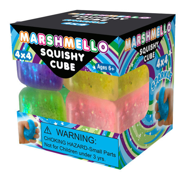 OakridgeStores.com | ZORBITZ INC - Marshmello 4x4 Mini Cube Glitter - Set of 4 Mini Squishy Cubes, 1 inch - 8618 810088386183