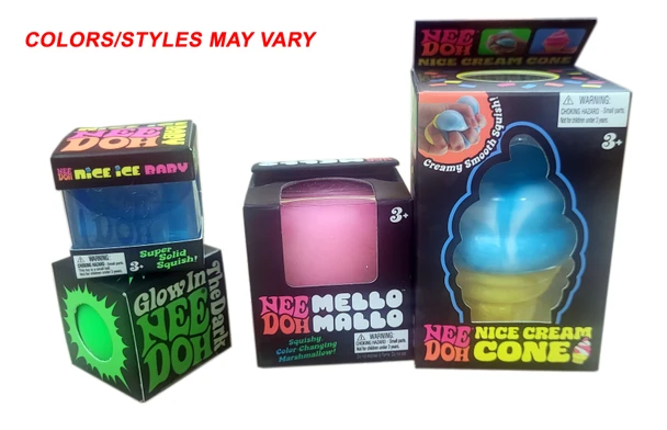 NeeDoh Nice Cream Cone Bundle - Nice Cream Cone, Mello Mallo, Nice Ice Baby Cube & Teenie Needoh Glob (Assorted Colors & Styles)