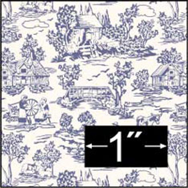 BRODNAX PRINTS - 1 Inch Scale Dollhouse Miniature - Wallpaper: Campagne Toile Blue - PACK OF 3 SHEETS (BP1FR101)