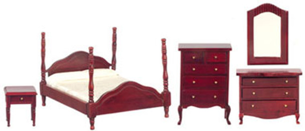 AZTEC - 1 Inch Scale Dollhouse Miniature Bedroom Furniture - 5 Piece Mahogany Bedroom Set (AZ00306) 717425030603