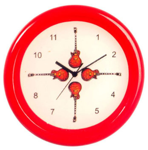 AZTEC - Small Red Guitar Clock - 1 Inch Scale Dollhouse Miniature (G7189) 717425771896