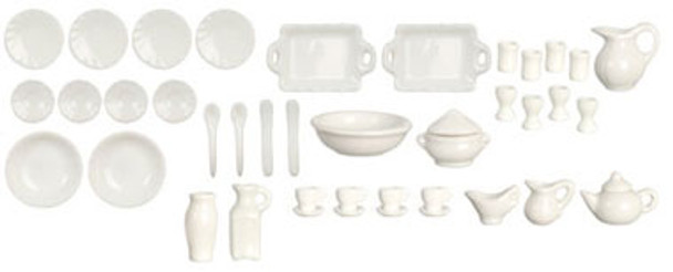 AZTEC - Porcelain Dinner Set- White- 42 pieces - 1 Inch Scale Dollhouse Miniature (G8486) 717425584861