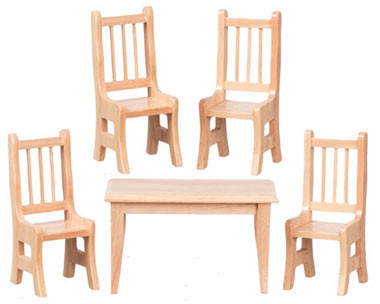AZTEC - 1" Scale Dollhouse Miniature Furniture: Dining Furniture Set - Light Wood Finish (5 pieces) AZM0310 717425203106