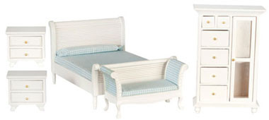 AZTEC - 1" Scale Dollhouse Miniature Furniture: Dollhouse Bedroom Furniture Set - White (5 pieces) AZT0132 717425601322