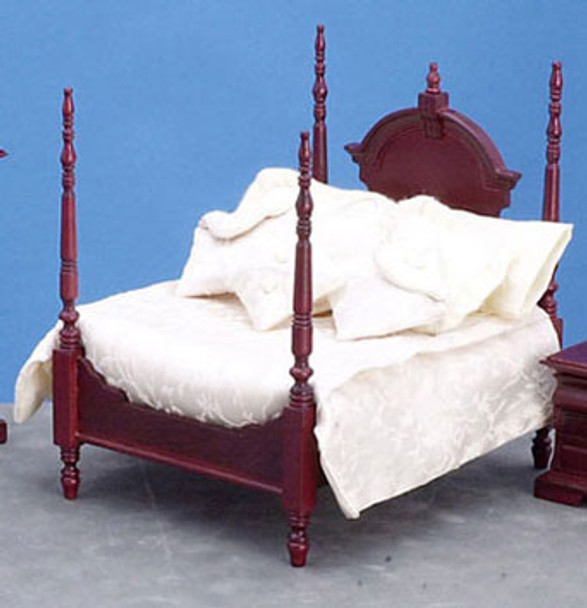 AZTEC - 1 Inch Scale Dollhouse Miniature Bedroom Furniture - 4 Poster Bed Set Mahogany (AZT3381) 717425733818