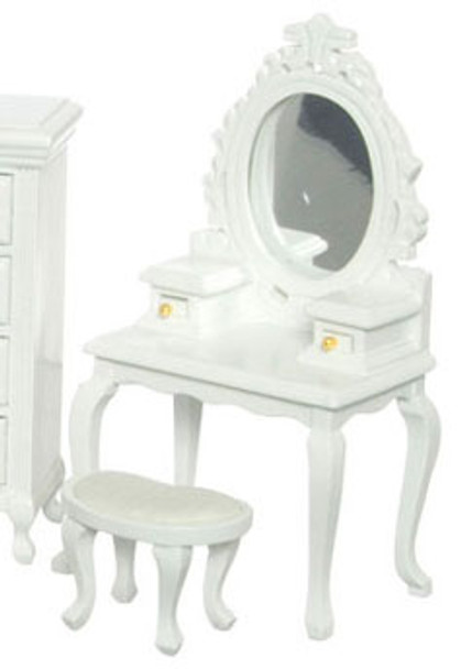 AZTEC - 1 Inch Scale Dollhouse Miniature Bedroom Furniture - Vanity With Stool White (AZT5671) 717425556714