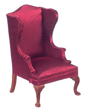 AZTEC - 1 Inch Scale Dollhouse Miniature Furniture - Wing Chair Burgundy Walnut (AZT6789) 717425667892