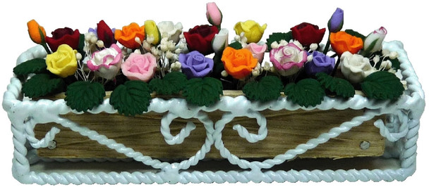 BRIGHT DELIGHTS 1" Scale Dollhouse Miniature Assorted Roses in White Braided Iron - Plants and Flowers AI473