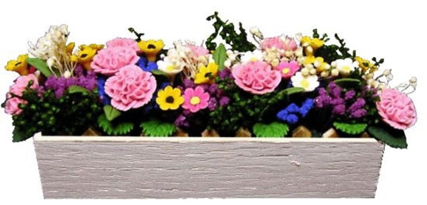 BRIGHT DELIGHTS 1" Scale Dollhouse Miniature Pink Carnation Picket White Planter - Plants and Flowers AW422