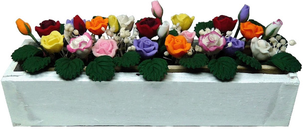 BRIGHT DELIGHTS 1" Scale Dollhouse Miniature Assorted Roses in White Window Box - Plants and Flowers AW428