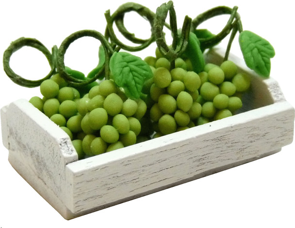 BRIGHT DELIGHTS 1" Scale Dollhouse Miniature Green Grapes in Whitewashed Crate BW007