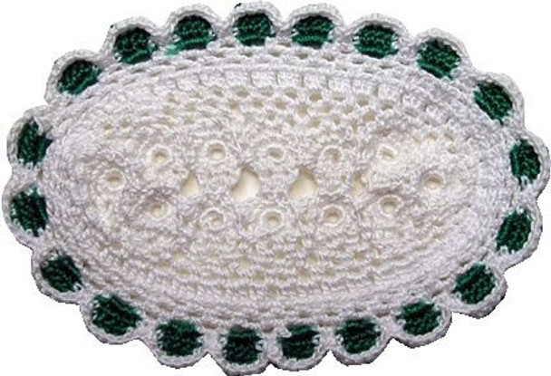 BRIGHT DELIGHTS 1" Scale Dollhouse Miniature Oval Doily - Green Trim - Hand Crochet D033