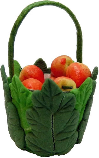 BRIGHT DELIGHTS 1" Scale Dollhouse Miniature Peaches in Leaf Basket - Food F1039