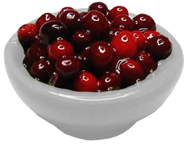 BRIGHT DELIGHTS 1" Scale Dollhouse Miniature Cranberries / Cherries in White Bowl - Food F541