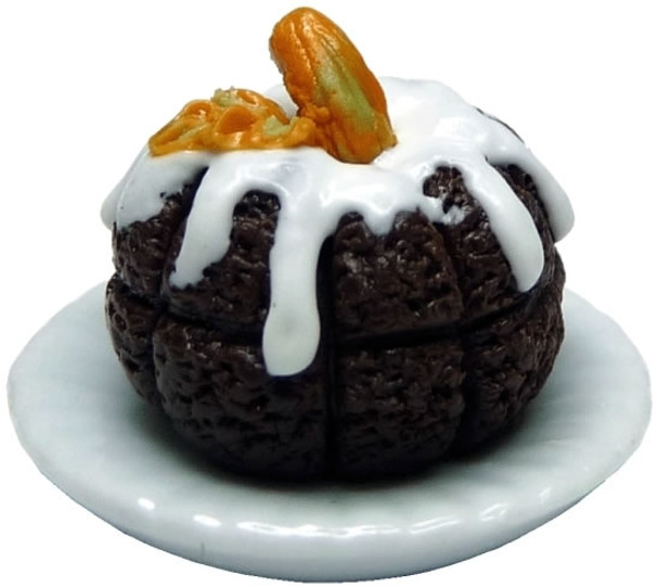 BRIGHT DELIGHTS 1" Scale Dollhouse Miniature Chocolate Halloween Bundt Cake - Food K1083