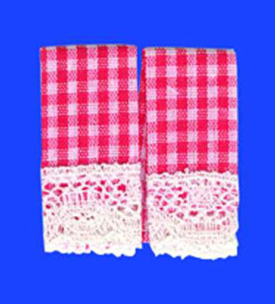 BARBARA O'BRIEN - 1" Scale Dollhouse Miniature - Kitchen Dish Towels, Gingham Red (50616) 731851506167