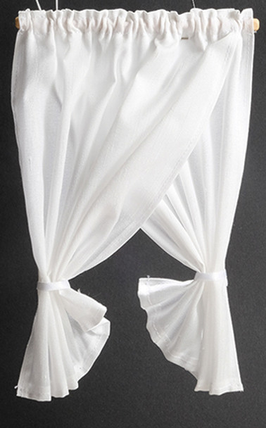 BARBARA OBRIEN - 1" Scale Tie Back: White Double Swag Dollhouse Miniature (70011)