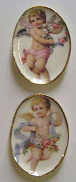 BY BARB - 1" Scale Dollhouse Miniature - Boy & Girl Angel Platter 2Pcs. (CDD123)