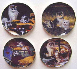 BY BARB - 1" Scale Dollhouse Miniature - Playing Cat Platter 4Pcs. (CDD131)