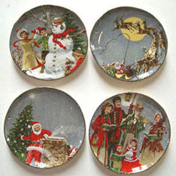 BY BARB - 1" Scale Dollhouse Miniature - Grey Christmas Platter 4Pcs. (CDD148)