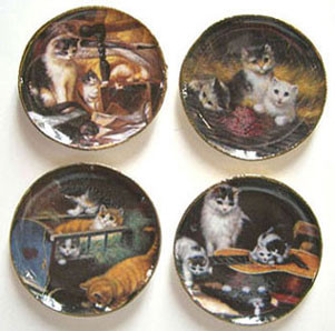BY BARB - 1" Scale Dollhouse Miniature - 4 Cat Platters (CDD251)