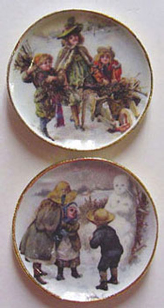 BY BARB - 1" Scale Dollhouse Miniature - Victorian Winter Scene Plates18.00 (CDD324)