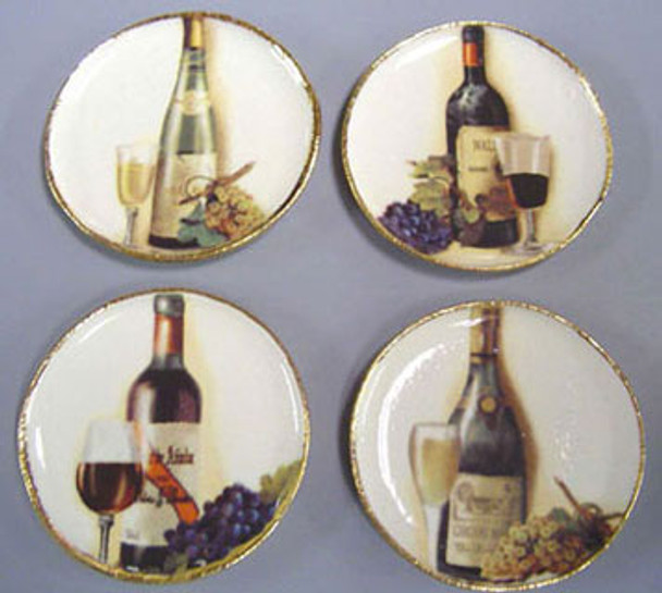 BY BARB - 1" Scale Dollhouse Miniature - 4 Wine & Grapes Platters (CDD375)