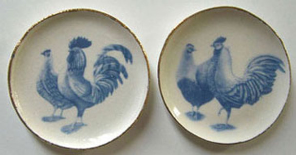 BY BARB - 1" Scale Dollhouse Miniature - 2 Blue Chicken Platters (CDD418)