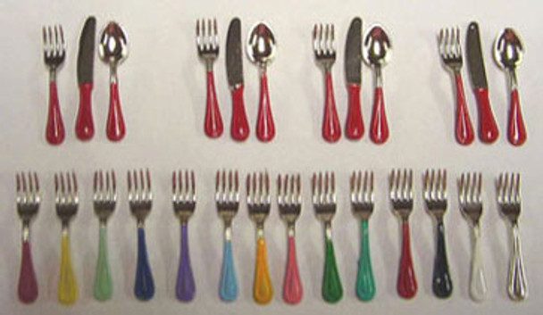 BY BARB - 1" Scale Dollhouse Miniature - Silver Flatware Serves 4, Assorted colors (FL1)