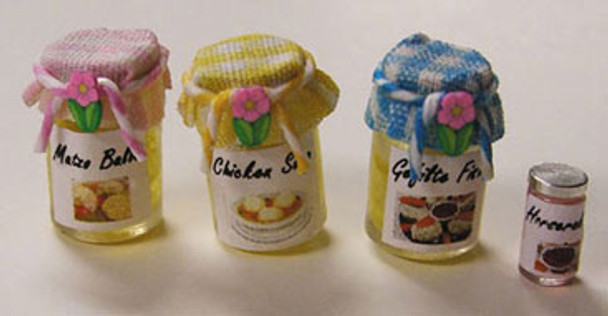 BY BARB - 1" Scale 4 Jars of Soup Dollhouse Miniature (JF20)